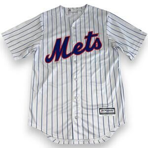 New York Mets Mens S Jersey Majestic Coolbase Button Up Home Pinstripe